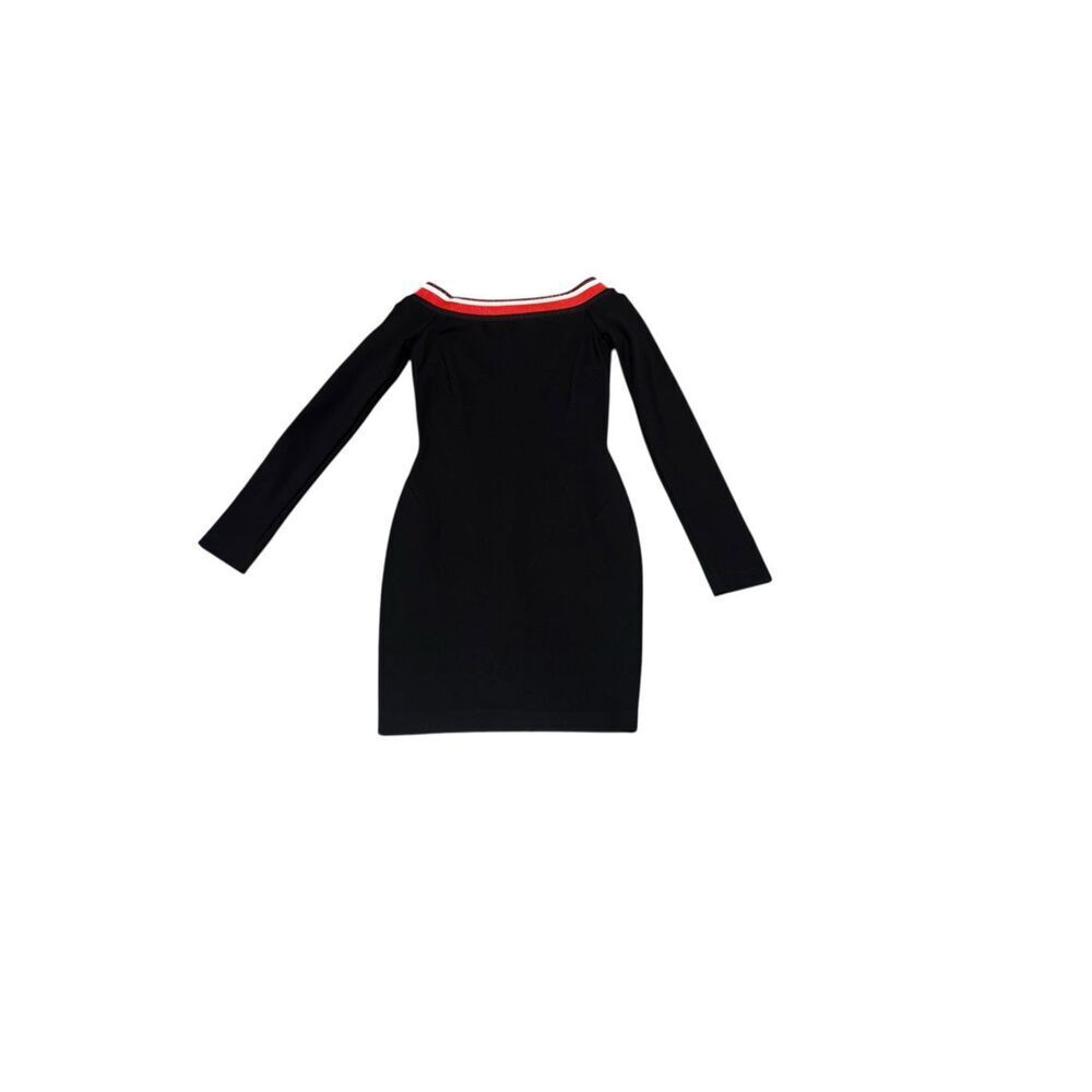 🔥NWOT MUGLER PARIS Black Off Shoulder Body Con Mini Dress Striped Trim Zipper S - Picture 2 of 8